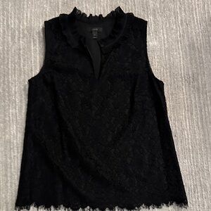 J. Crew Black Lace Ruffle Neck Blouse